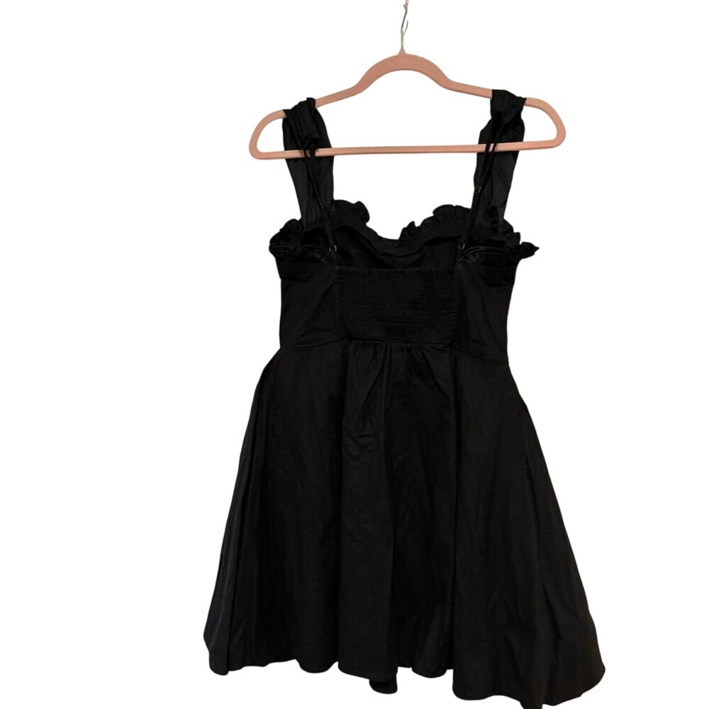 Boho Free People cotton black dress with satin shoulder straps size S. #64